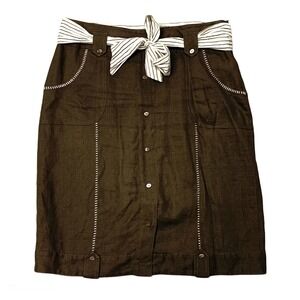 Sao Paulo Women's Linen Button Up Skirt with Tie Belt Size 10